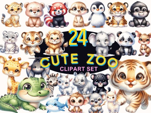 Download Cute Animals Zoo Watercolor Clipart Set - Animal Collection