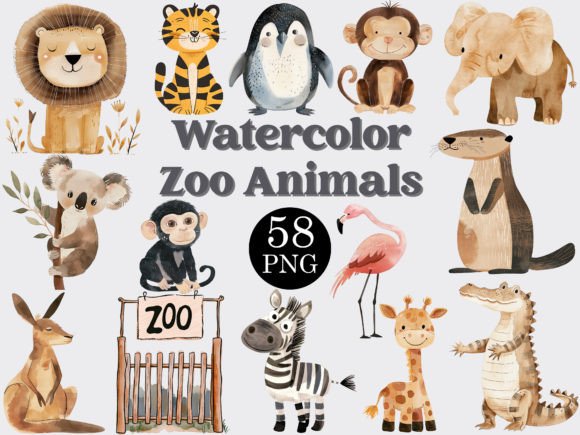 Download Watercolor Zoo Animals Clipart Bundle - Animal Collection