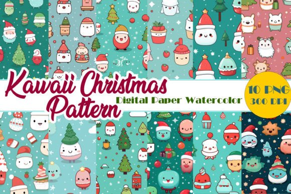 Download Cute Kawaii Christmas Digital Paper Pack - Christmas Collection