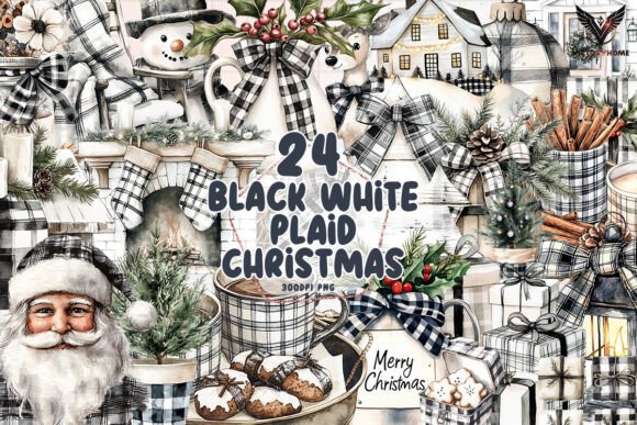 Download Black White Plaid Christmas Clipart PNG - Christmas Collection