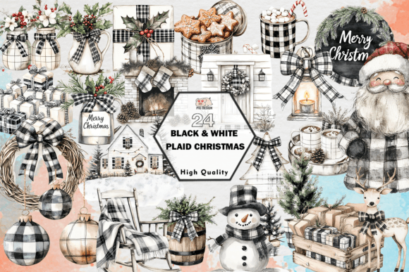 Download Black &amp; White Plaid Christmas Clipart - Christmas Collection