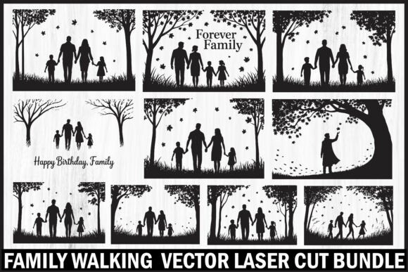 Download Family Walking Vector Laser Cut Bundle - Premium Resources