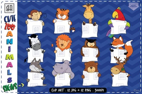Download Cute Zoo Animals Holding Blank Signs - Animal Collection