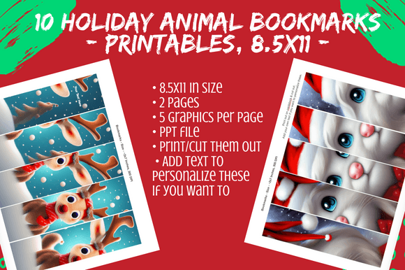 Download 10 Xmas Animals Bookmarks for DIY Gifts - Animal Collection