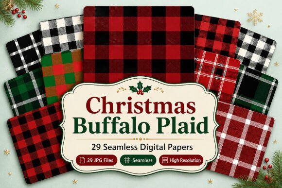 Download Christmas Buffalo Plaid Digital Set - Christmas Collection