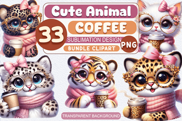 Download Cute Animal &amp; Coffee Clipart Bundle PNG - Animal Collection